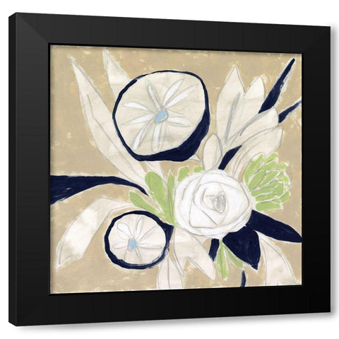 Navy Bouquet Sketch I Black Modern Wood Framed Art Print with Double Matting by Vess, June Erica