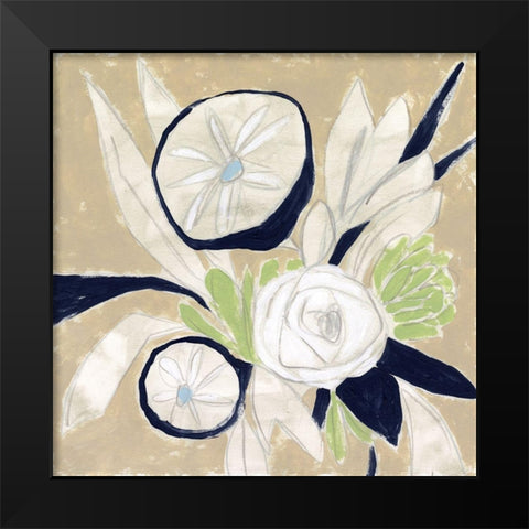 Navy Bouquet Sketch I Black Modern Wood Framed Art Print by Vess, June Erica