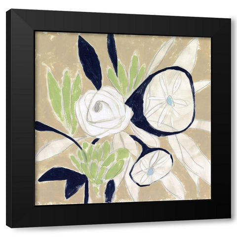 Navy Bouquet Sketch II Black Modern Wood Framed Art Print with Double Matting by Vess, June Erica