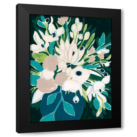 Blue Bloom Sketch I Black Modern Wood Framed Art Print by Vess, June Erica