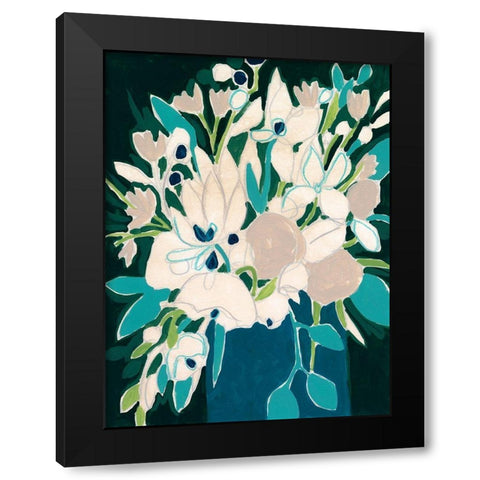 Blue Bloom Sketch II Black Modern Wood Framed Art Print by Vess, June Erica