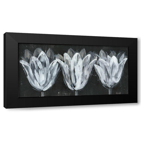 Custom White Trio on Black I Black Modern Wood Framed Art Print by Goldberger, Jennifer