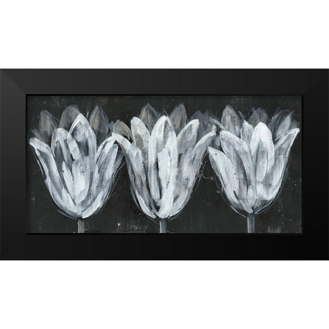 Custom White Trio on Black I Black Modern Wood Framed Art Print by Goldberger, Jennifer