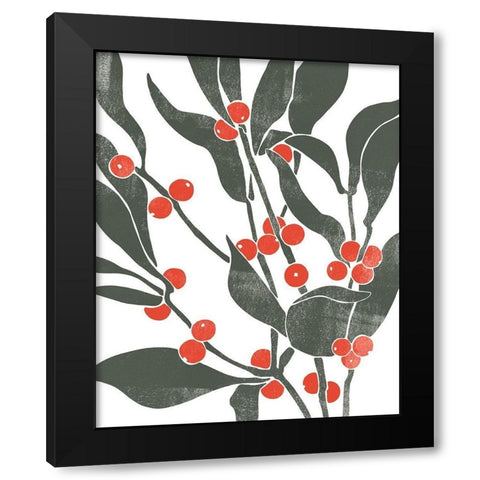 Colorblock Berry Branch II Black Modern Wood Framed Art Print with Double Matting by Scarvey, Emma