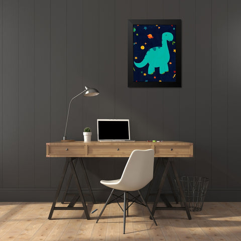 Starry Dinos IV Black Modern Wood Framed Art Print by Vess, June Erica