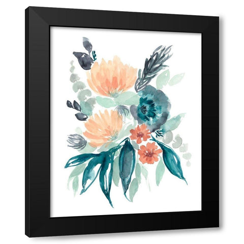 Teal and Peach Bouquet I Black Modern Wood Framed Art Print with Double Matting by Goldberger, Jennifer