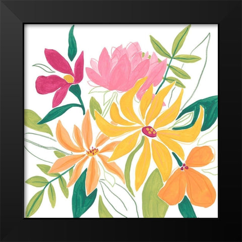 Tutti Frutti Floral I Black Modern Wood Framed Art Print by Vess, June Erica