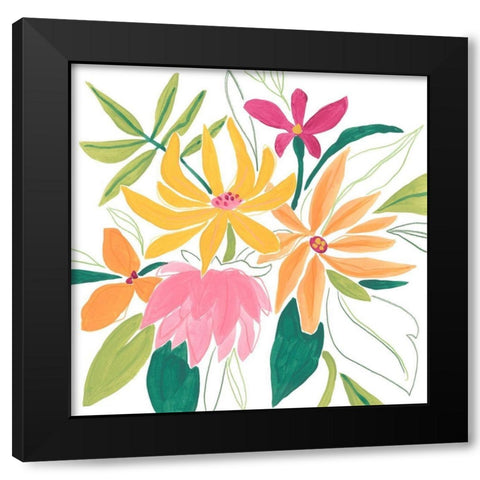 Tutti Frutti Floral II Black Modern Wood Framed Art Print with Double Matting by Vess, June Erica