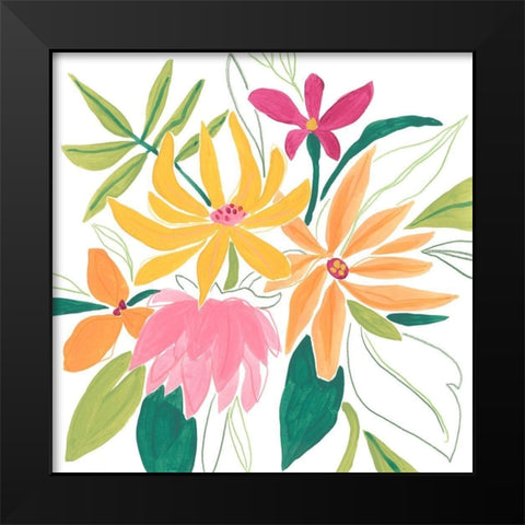 Tutti Frutti Floral II Black Modern Wood Framed Art Print by Vess, June Erica