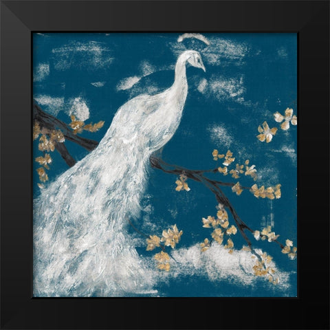 White Peacock on Indigo I Black Modern Wood Framed Art Print by Goldberger, Jennifer