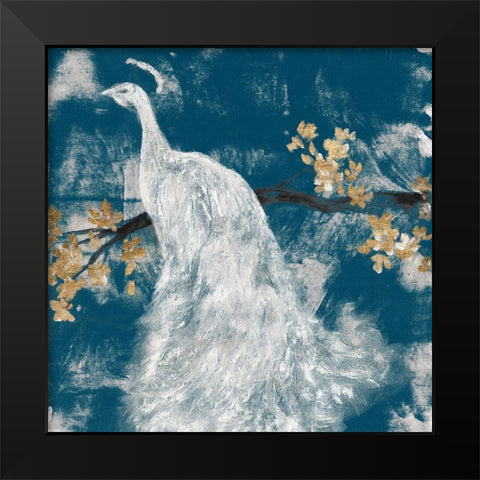 White Peacock on Indigo II Black Modern Wood Framed Art Print by Goldberger, Jennifer