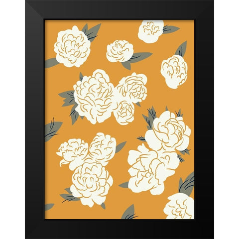 Ivory Peonies on Gold I Black Modern Wood Framed Art Print by Green, Jacob