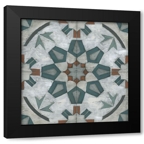 Verdigris Tile I Black Modern Wood Framed Art Print with Double Matting by Vess, June Erica