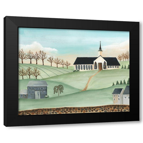 Folk Church Scene II Black Modern Wood Framed Art Print by Moore, Regina
