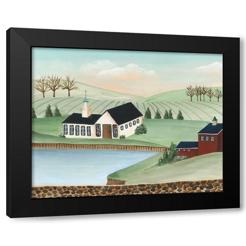Folk Church Scene III Black Modern Wood Framed Art Print with Double Matting by Moore, Regina