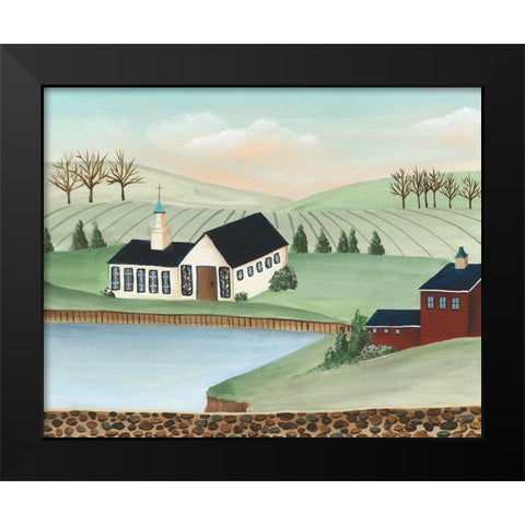 Folk Church Scene III Black Modern Wood Framed Art Print by Moore, Regina