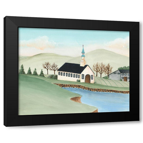 Folk Church Scene IV Black Modern Wood Framed Art Print by Moore, Regina