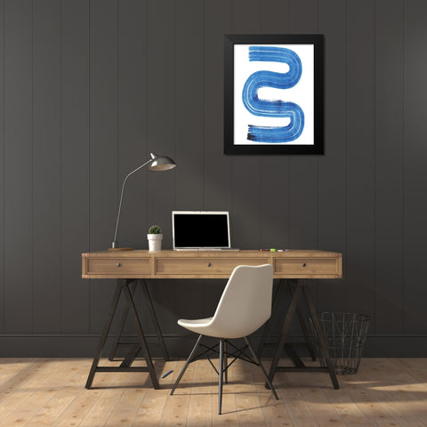 Blue Swish II Black Modern Wood Framed Art Print by Bellissimo Art