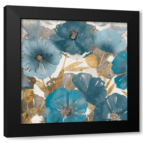 Blue and Gold Poppies I Black Modern Wood Framed Art Print with Double Matting by Studio W