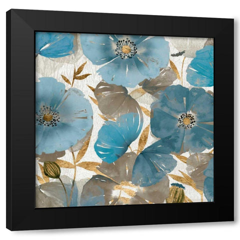 Blue and Gold Poppies II Black Modern Wood Framed Art Print by Studio W