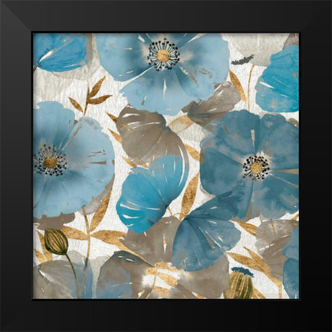 Blue and Gold Poppies II Black Modern Wood Framed Art Print by Studio W