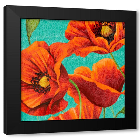 Red Poppies on Teal I Black Modern Wood Framed Art Print by Studio W
