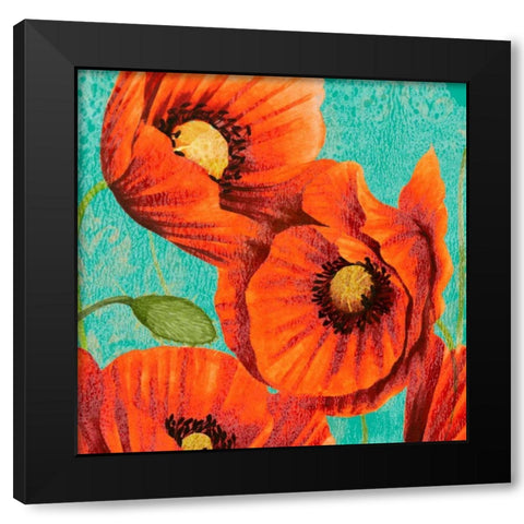 Red Poppies on Teal II Black Modern Wood Framed Art Print with Double Matting by Studio W
