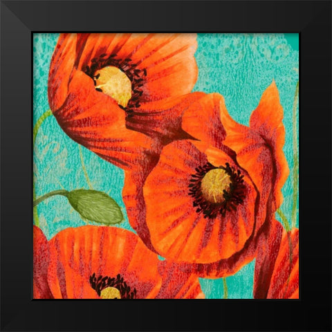 Red Poppies on Teal II Black Modern Wood Framed Art Print by Studio W