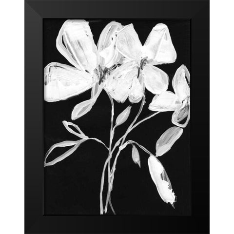 White Whimsical Flowers I Black Modern Wood Framed Art Print by Goldberger, Jennifer