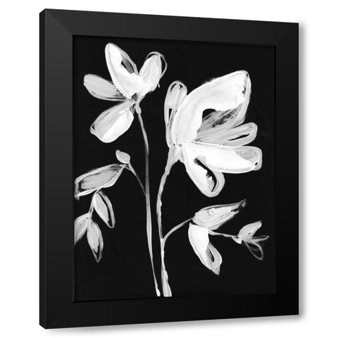 White Whimsical Flowers II Black Modern Wood Framed Art Print by Goldberger, Jennifer