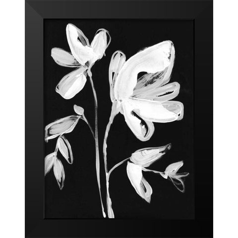 White Whimsical Flowers II Black Modern Wood Framed Art Print by Goldberger, Jennifer
