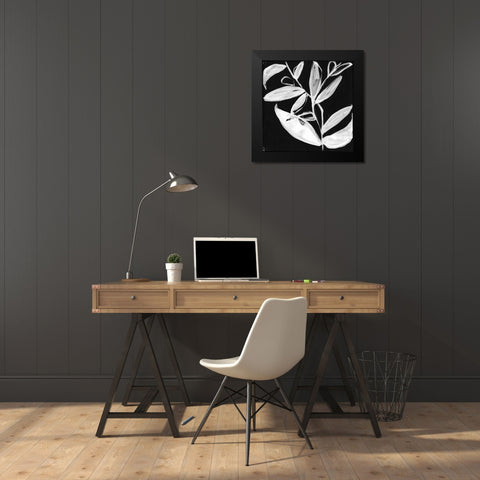 Quirky White Leaves I Black Modern Wood Framed Art Print by Goldberger, Jennifer