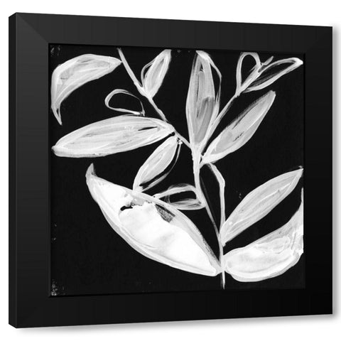 Quirky White Leaves I Black Modern Wood Framed Art Print by Goldberger, Jennifer