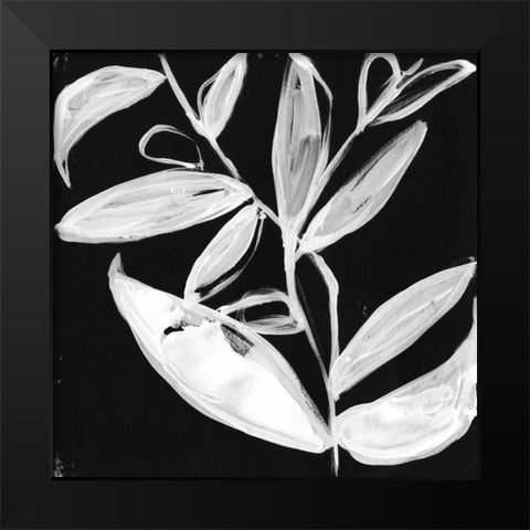 Quirky White Leaves I Black Modern Wood Framed Art Print by Goldberger, Jennifer