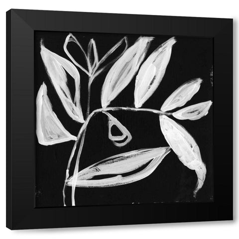 Quirky White Leaves II Black Modern Wood Framed Art Print by Goldberger, Jennifer