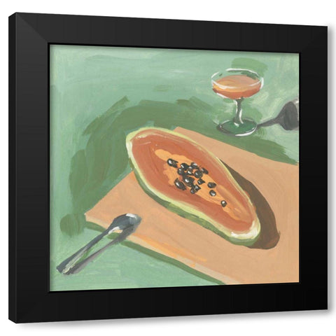 Still Life with Papaya I Black Modern Wood Framed Art Print with Double Matting by Wang, Melissa