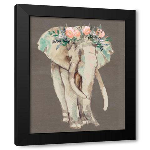 Flower Crown Elephant I Black Modern Wood Framed Art Print by Goldberger, Jennifer