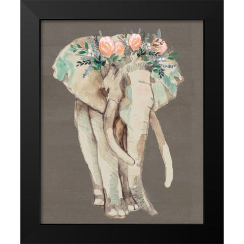 Flower Crown Elephant I Black Modern Wood Framed Art Print by Goldberger, Jennifer