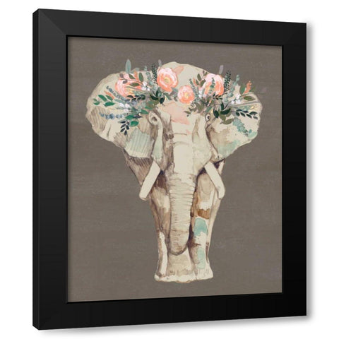 Flower Crown Elephant II Black Modern Wood Framed Art Print with Double Matting by Goldberger, Jennifer