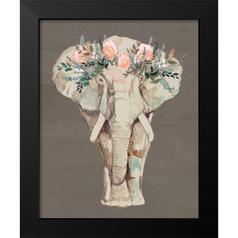 Flower Crown Elephant II Black Modern Wood Framed Art Print by Goldberger, Jennifer
