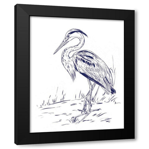 Indigo Heron I Black Modern Wood Framed Art Print by Wang, Melissa