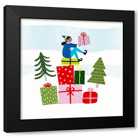 Santas Little Helpers I Black Modern Wood Framed Art Print by Barnes, Victoria