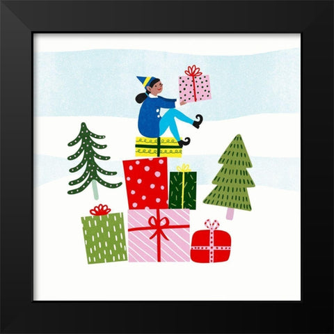 Santas Little Helpers I Black Modern Wood Framed Art Print by Barnes, Victoria