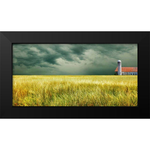 Yellow Field Black Modern Wood Framed Art Print by McLoughlin, James