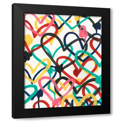 Heart Scribbles I Black Modern Wood Framed Art Print by Vess, June Erica