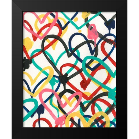 Heart Scribbles I Black Modern Wood Framed Art Print by Vess, June Erica