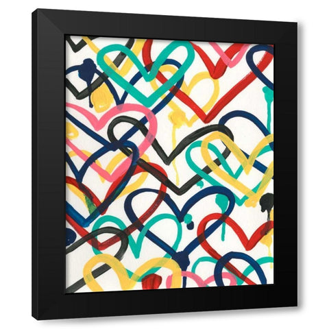 Heart Scribbles II Black Modern Wood Framed Art Print with Double Matting by Vess, June Erica