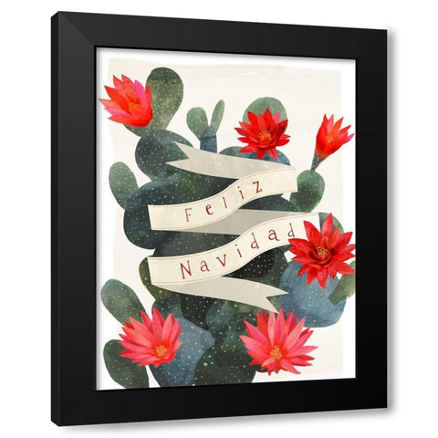 Desert Christmas Cactus I Black Modern Wood Framed Art Print with Double Matting by Barnes, Victoria