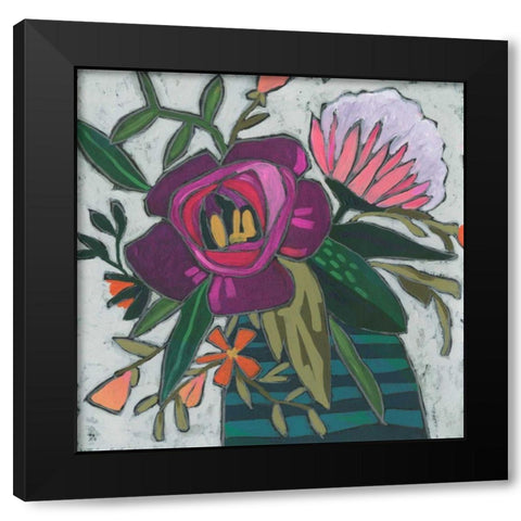 Carnivale Flora I Black Modern Wood Framed Art Print by Vess, June Erica