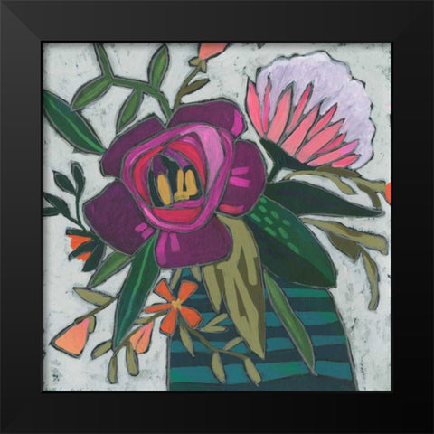 Carnivale Flora I Black Modern Wood Framed Art Print by Vess, June Erica